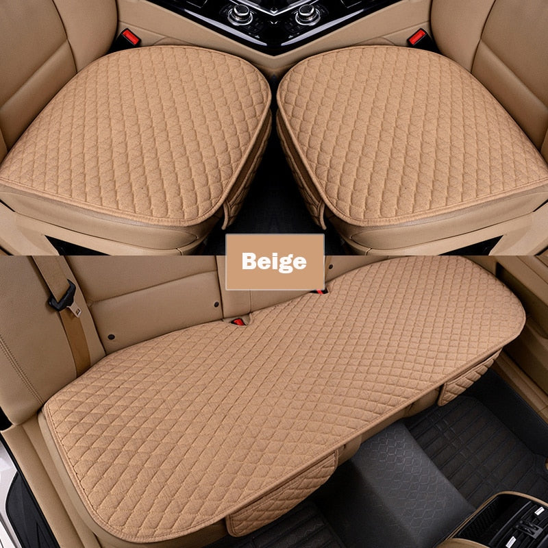 Flax Car Seat Cover Front Rear Linen Fabric Cushion Breathable Protector Mat Pad Universal Auto Interior Styling Truck SUV Van