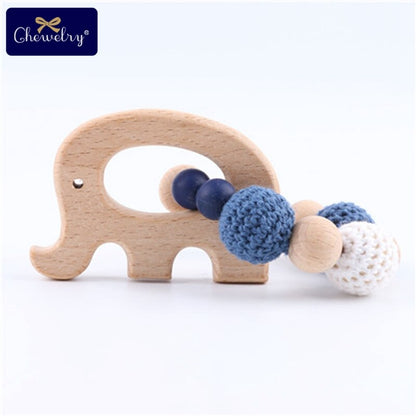 Baby Teether 1pc Animal Crochet Wooden Ring Rattle Wooden Teether For Baby Products DIY Crafts Teething Rattle Amigurumi Toys