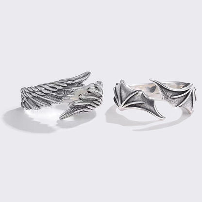 Retro Angel Demon Wing Couples Rings Fashion Men Women Jewelry Vintage Ancient Silver Color Punk Hip Hop Adjustable