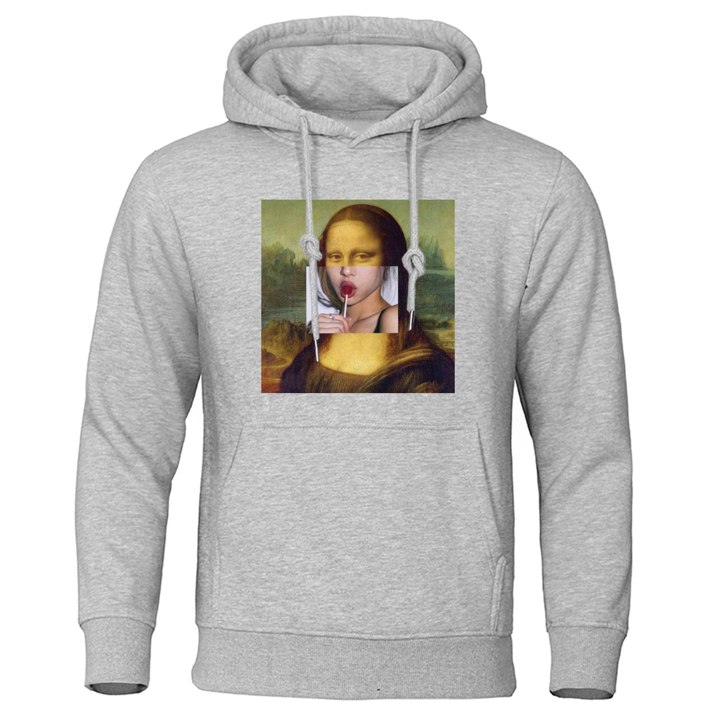 Gioconda Mona Lisa Hoodies Lollipop Lips Hoody Spring Autumn Mens Clothes Warm Sweatshirt Hip Hop Streetwear Funny Men Pullover