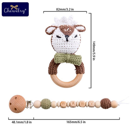 Baby Teether 1pc Animal Crochet Wooden Ring Rattle Wooden Teether For Baby Products DIY Crafts Teething Rattle Amigurumi Toys