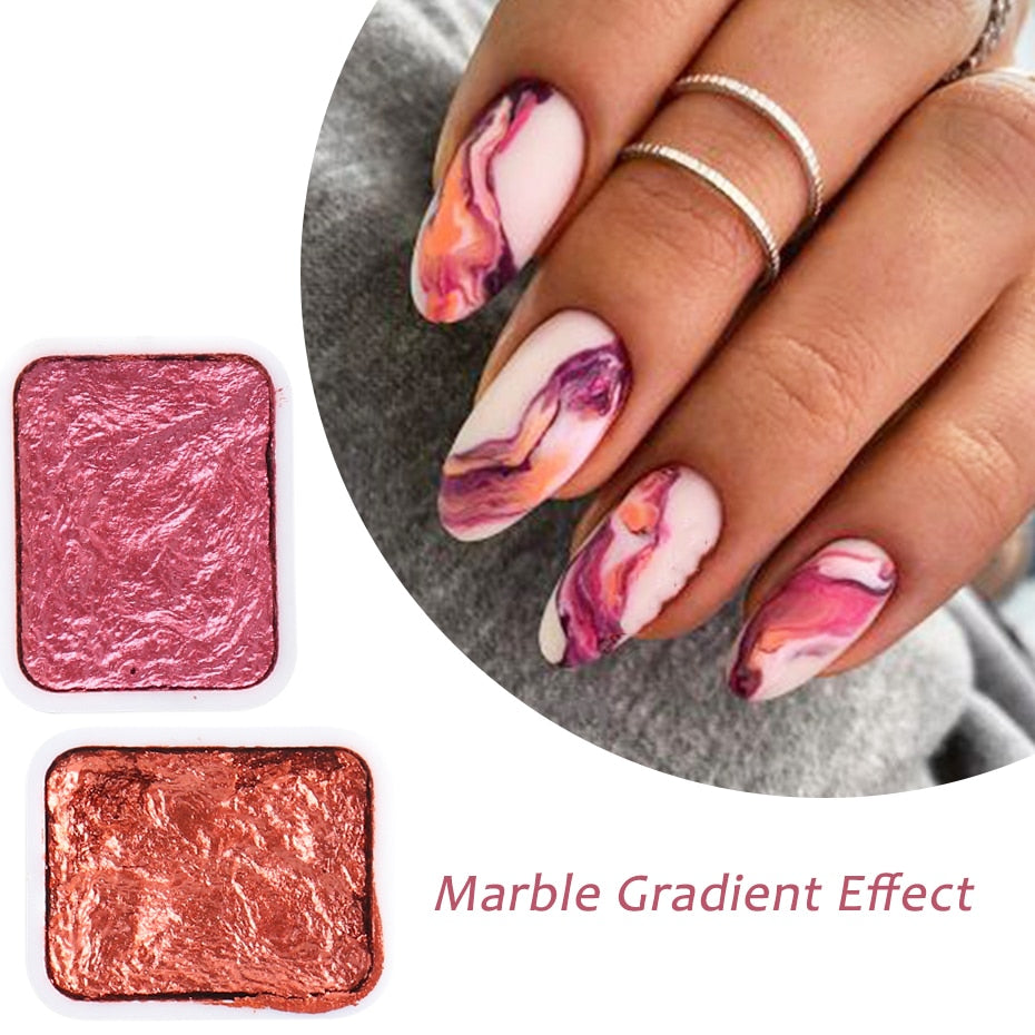 Nail Art Pigment Glitter Set Solid Metallic Watercolor Paint Chrome Powder Gradient Marble Effect Shimmer Manicure Dust NT1915