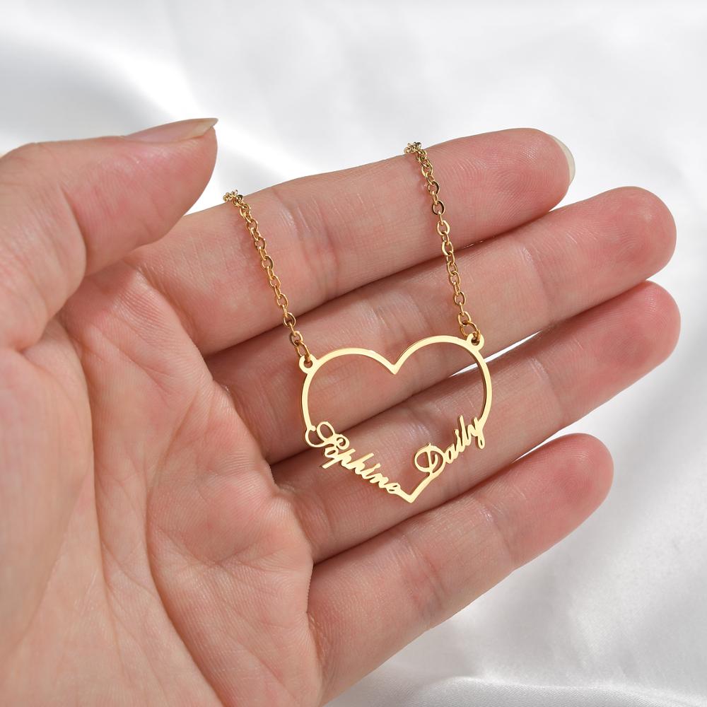 Atoztide 2022 New Custom Fashion Stainless Steel 2 Name Heart Necklace Letter Gold Color Choker Necklace Pendant Nameplate Gift