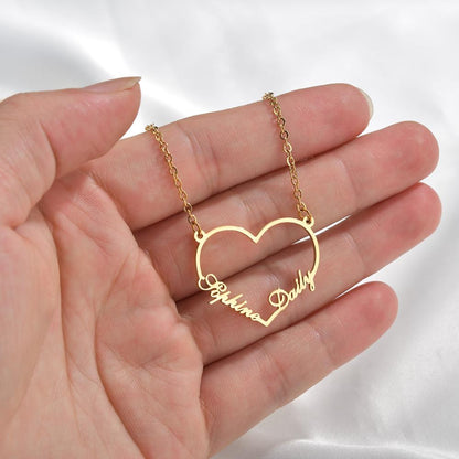 Atoztide 2022 New Custom Fashion Stainless Steel 2 Name Heart Necklace Letter Gold Color Choker Necklace Pendant Nameplate Gift