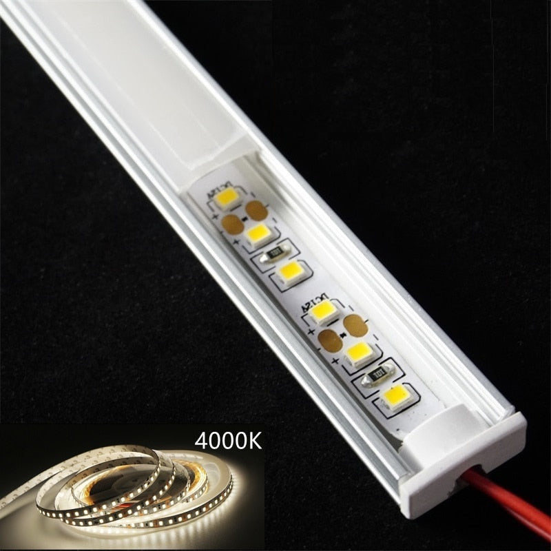 12VDC 50cm 20inch Cabinet Bar Light 2835 60/120/240 Led Flat U Low Profile Spotless Diffusion Adhesive Aluminium Hard Strip