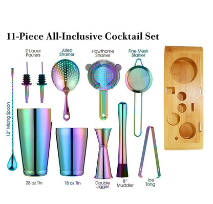 Cocktail Shaker Bar Set: Weighted Boston Shakers, Cocktail Strainer Set,Jigger, Cocktail Muddler,Spoon, Ice Tong,Pourers