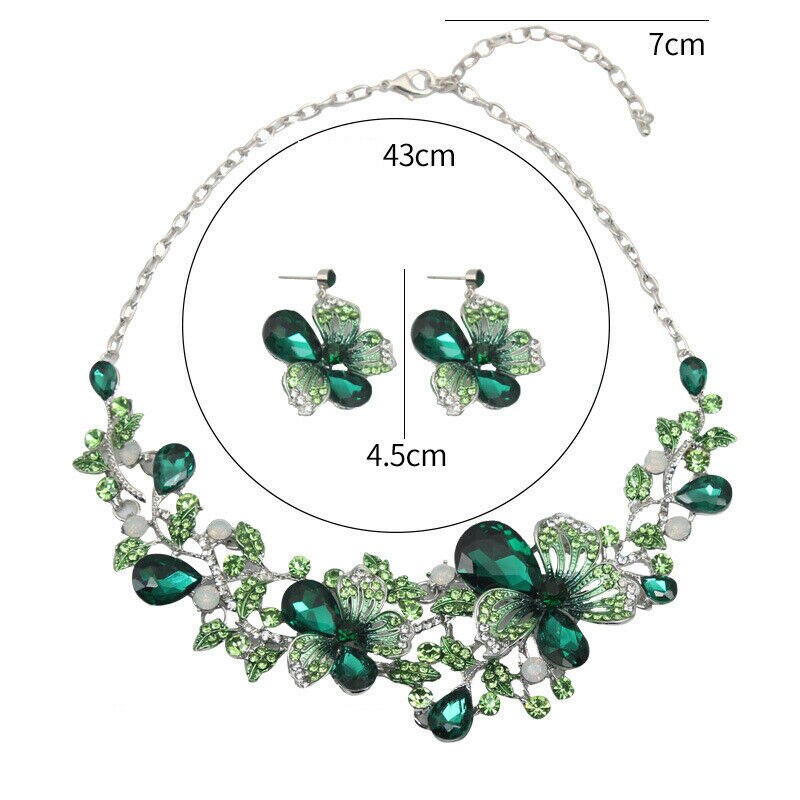 Fashion Multicolor Flower Necklace Earring Set Bridal Crystal Jewelry Sets Statement Choker Fashion Rhinestone Bib Wedding Party