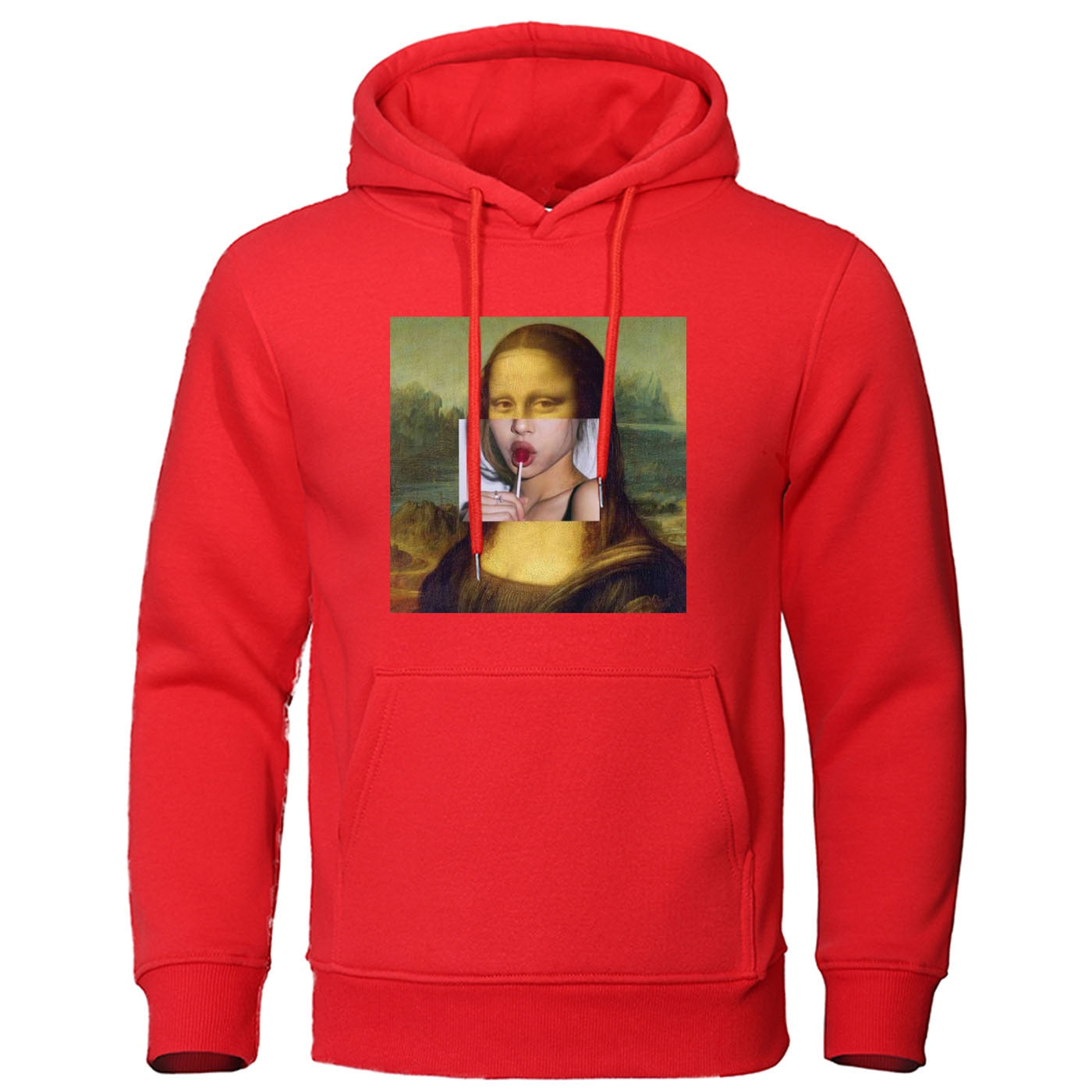 Gioconda Mona Lisa Hoodies Lollipop Lips Hoody Spring Autumn Mens Clothes Warm Sweatshirt Hip Hop Streetwear Funny Men Pullover