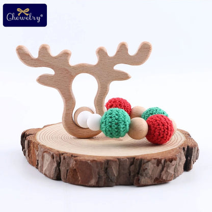 Baby Teether 1pc Animal Crochet Wooden Ring Rattle Wooden Teether For Baby Products DIY Crafts Teething Rattle Amigurumi Toys