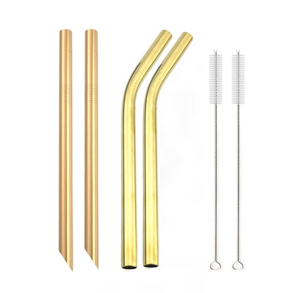 4Pcs Colorful 12mm Reusable Metal Boba Straws with 2 Brush 304 Stainless Steel Straws Set Bar Drinking Bent Straw for Bubble Tea