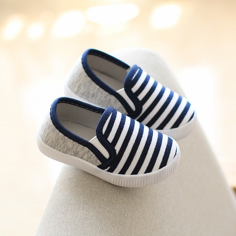 Stripe Kids Flats 2022 Autumn Soft Bottom Canvas Shoes Children Girls Boys Toddler Cloth Shoes For Infant Baby Size 18-23