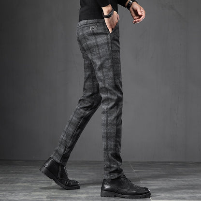 2023 New Spring England Plaid Work Stretch Pants Men Cotton Business Fashion Slim Grey Blue Casual Pant Male Brand Trouser 38