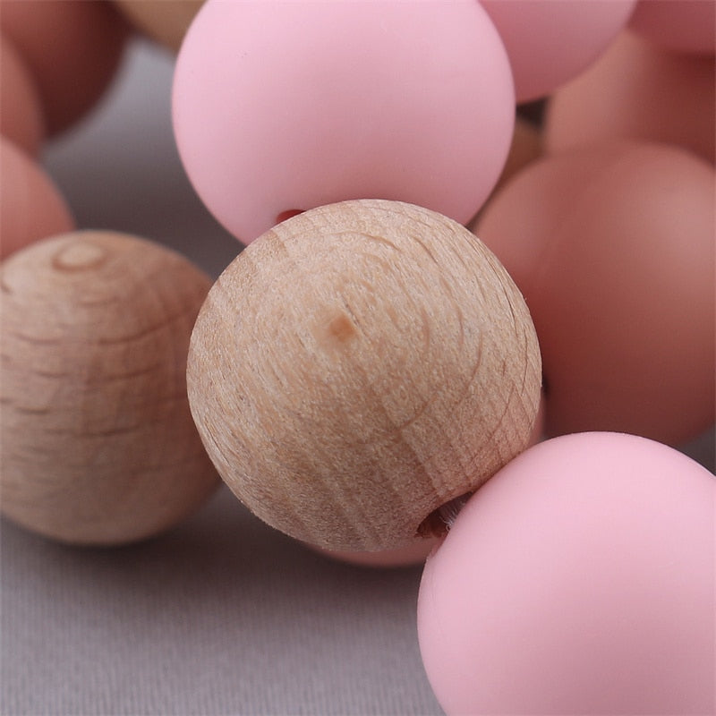 Baby Health Nursing Bracelets Teether Baby Toys Silicone Beads Wooden Ring Teething Wood Rattles Fidget Toys Newborn Accessories