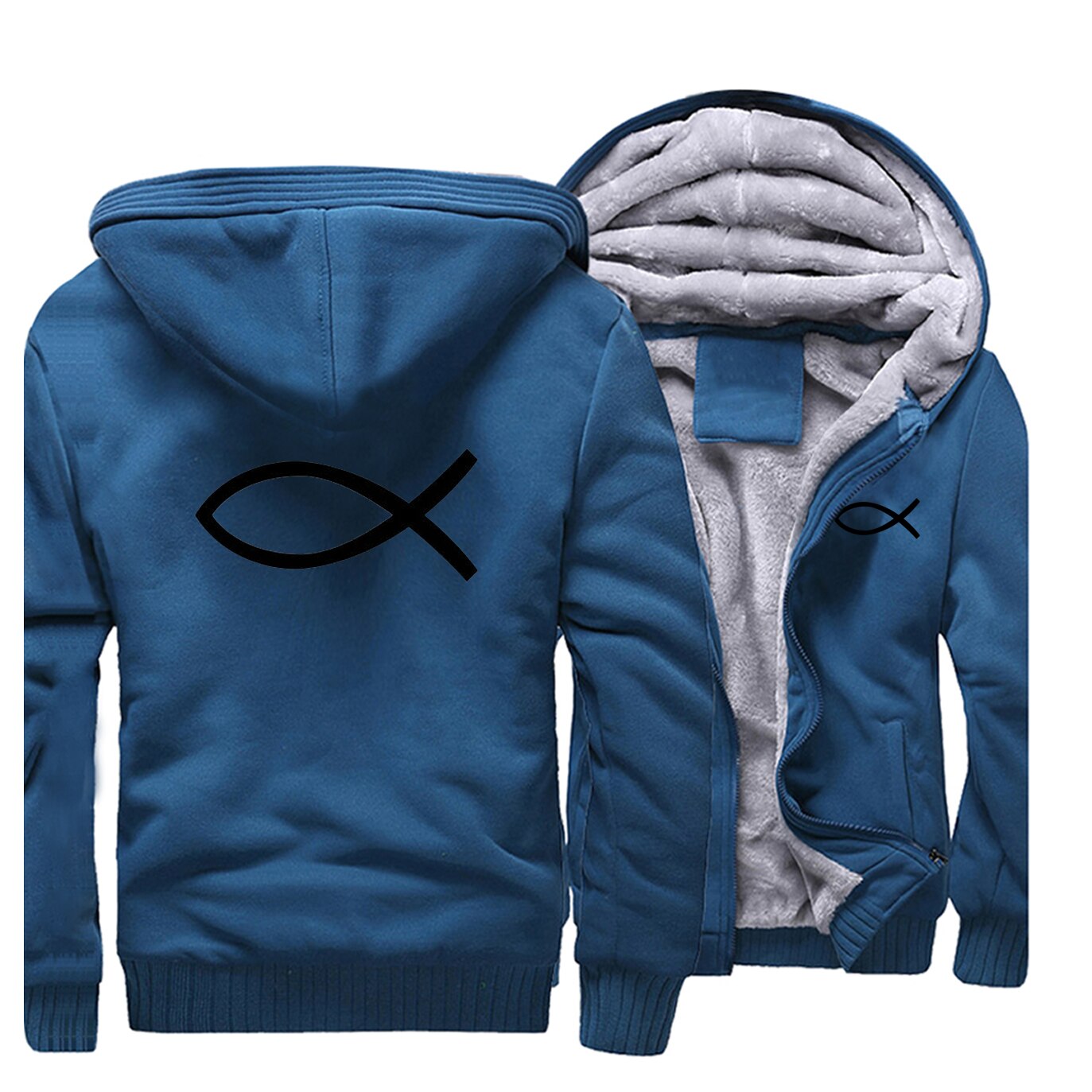 2022 Winter Mens Thick Sweatshirt Christian JESUS fish Hoodies  Brand Zipper Jacket Warm Fleece Thicken Coat Casual Streetwear