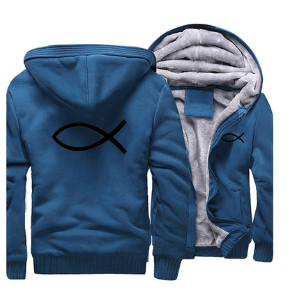 2022 Winter Mens Thick Sweatshirt Christian JESUS fish Hoodies  Brand Zipper Jacket Warm Fleece Thicken Coat Casual Streetwear