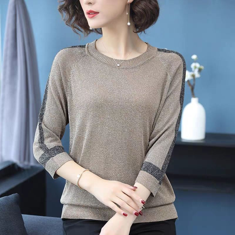 Women Spring Autumn Style Pullover Sweater Lady Casual V-Neck Half Sleeve Loose Knitted Pullover Tops Sweater ZZ0244