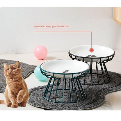 Ceramic Raised Pet Bowl Food Water Treats for Cats &amp; Dogs Supplies Outdoor Feeding Drinking Accessories Doggie Cat Stand Bowl