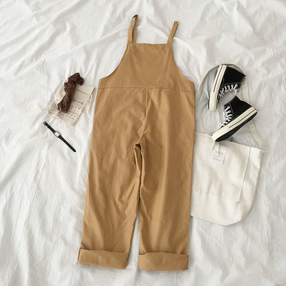 Jumpsuits Women Spring Strap Button Ankle-length Solid Harajuku BF Loose Kawaii Wide-leg Students Womens All-match Trendy Chic