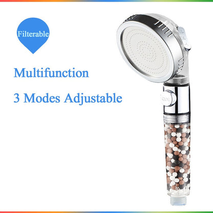 ZhangJi Bathroom 3-Function SPA Shower Head with Switch Stop Button high Pressure Anion Filter Bath Head Water Saving Shower