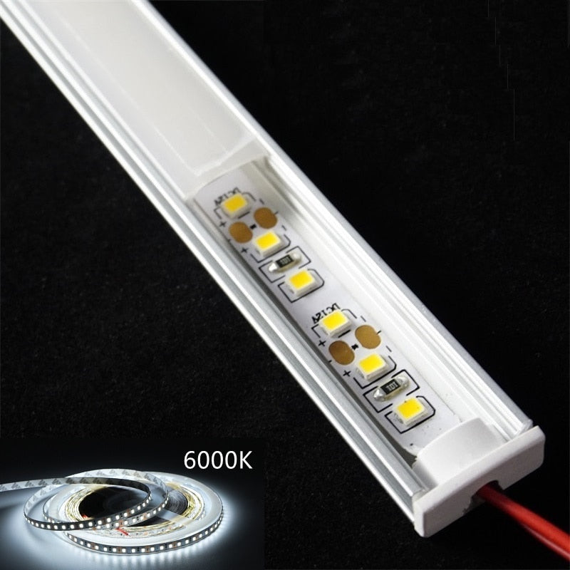 12VDC 50cm 20inch Cabinet Bar Light 2835 60/120/240 Led Flat U Low Profile Spotless Diffusion Adhesive Aluminium Hard Strip