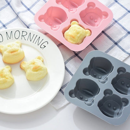 4 Holes Cartoon Monkey Silicone Pastry Mold Bread Cake Baby Food Supplement Baking Mold Ice Tray DIY Fudge Mold