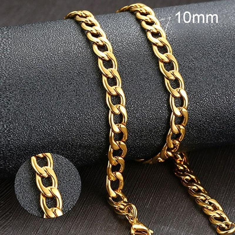 Vnox Men's Cuban Link Chain Necklace Stainless Steel Black Gold Color Male Choker colar Jewelry Gifts for Him