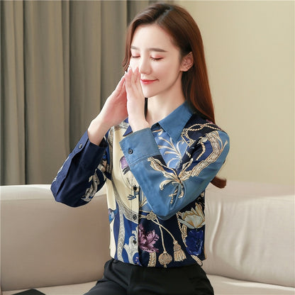 High Quality Clothes Vintage Long Sleeve Silk Blouse Women Spring Fashion 2023 Office Lady Shirt  Loose Casaul Tops 8425 50