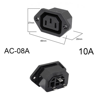 2 3 Pin IEC320 C14 Electrical Power Socket LED 250V Rocker Switch Brass 10A C6 Fuse Inlet Plug Connector Computer Mount Outlet