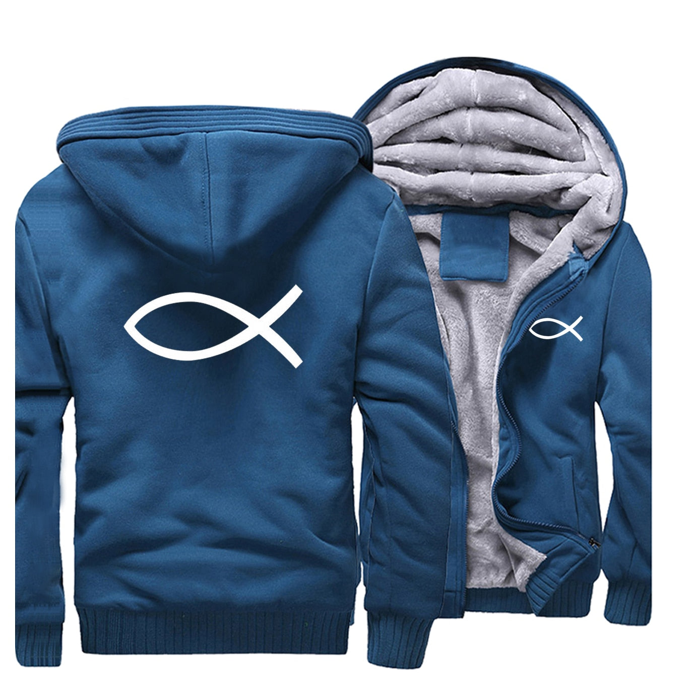 2022 Winter Mens Thick Sweatshirt Christian JESUS fish Hoodies  Brand Zipper Jacket Warm Fleece Thicken Coat Casual Streetwear