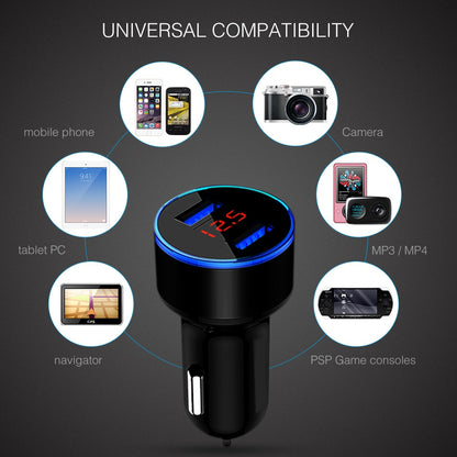 Car Charger For Cigarette Lighter Smart Phone USB Adapter Mobile Phone Charger Dual USB Digital Display Voltmeter Fast Charging