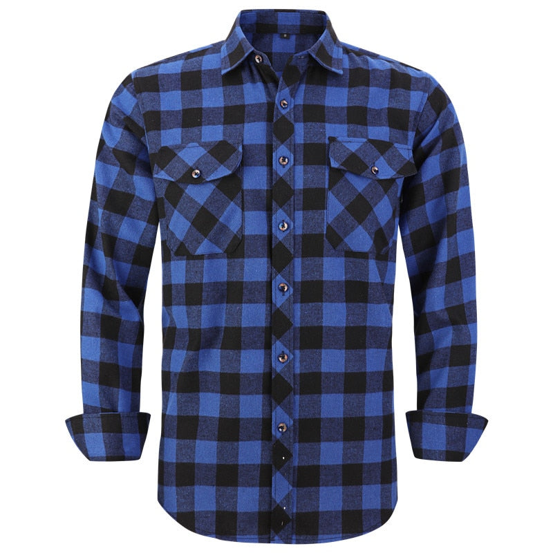 2022 New Men&#39;s Plaid Flannel Shirt Spring Autumn Male Regular Fit Casual Long-Sleeved Shirts For (USA SIZE S M L XL 2XL)