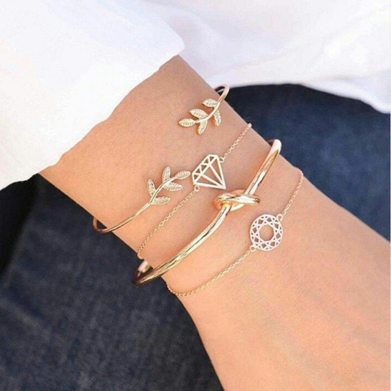 Boho Geometric Bracelet &amp; Bangle Sets For Women Vintage Star Map Hand Heart charm Beads Chains Fashion Jewelry Accessories