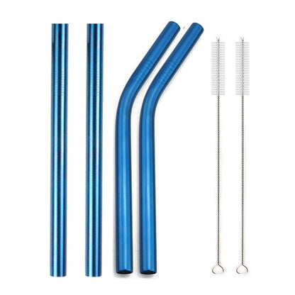 4Pcs Colorful 12mm Reusable Metal Boba Straws with 2 Brush 304 Stainless Steel Straws Set Bar Drinking Bent Straw for Bubble Tea