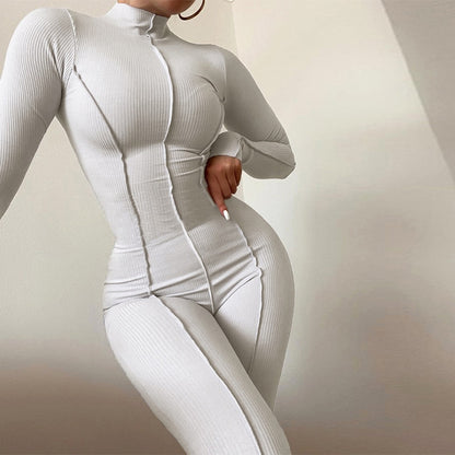 Inwoman Fall Bright Line Decoration Black Jumpsuit Women One Piece Sexy Club Outfit For Women Long Sleeve White Bodycon Jumpsuit