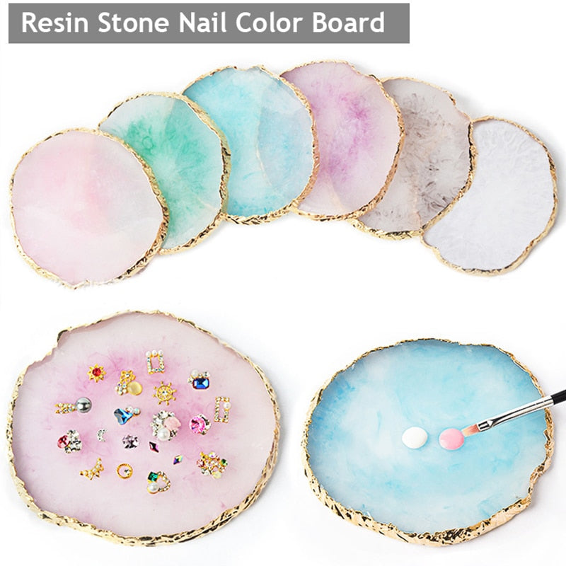 Wholesale Round Resin Agate Stone Nail Color Palette Gel Polish Pallet Mixing Paint Plate Manicure For Nails Art Display Shelf