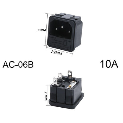 2 3 Pin IEC320 C14 Electrical Power Socket LED 250V Rocker Switch Brass 10A C6 Fuse Inlet Plug Connector Computer Mount Outlet