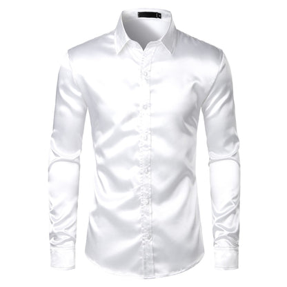 Royal Blue Silk Satin Shirt Men 2023 Luxury Brand New Slim Fit Mens Dress Shirts Wedding Party Casual Male Casual Shirt Chemise