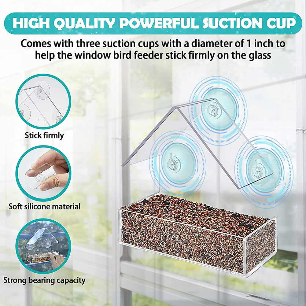 Window Bird Feeder House Shape Weather Proof Transparent Suction Cup Outdoor Birdfeeders Hanging Birdhouse For Outside Garden