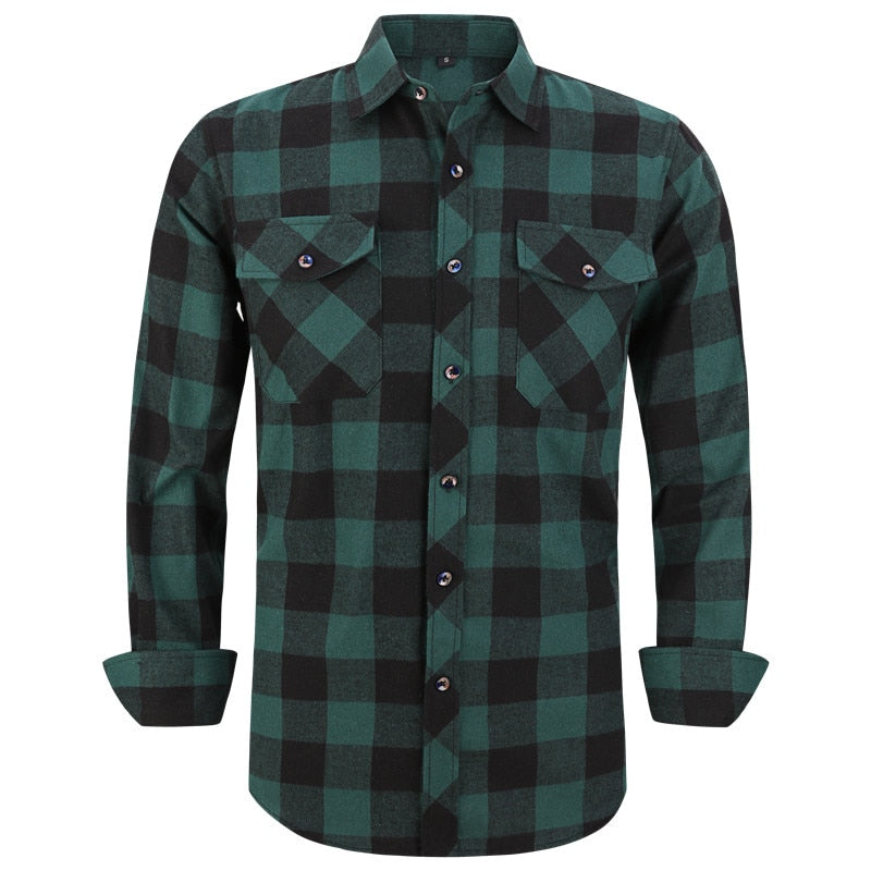 2022 New Men&#39;s Plaid Flannel Shirt Spring Autumn Male Regular Fit Casual Long-Sleeved Shirts For (USA SIZE S M L XL 2XL)