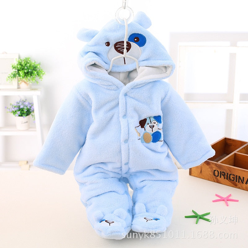 HH Baby Winter Warm Romper Newborn Girls Overall Flannel Boys Autumn Long Sleeve Jumpsuit Costume 3-12 Month Infant Bear Pajamas