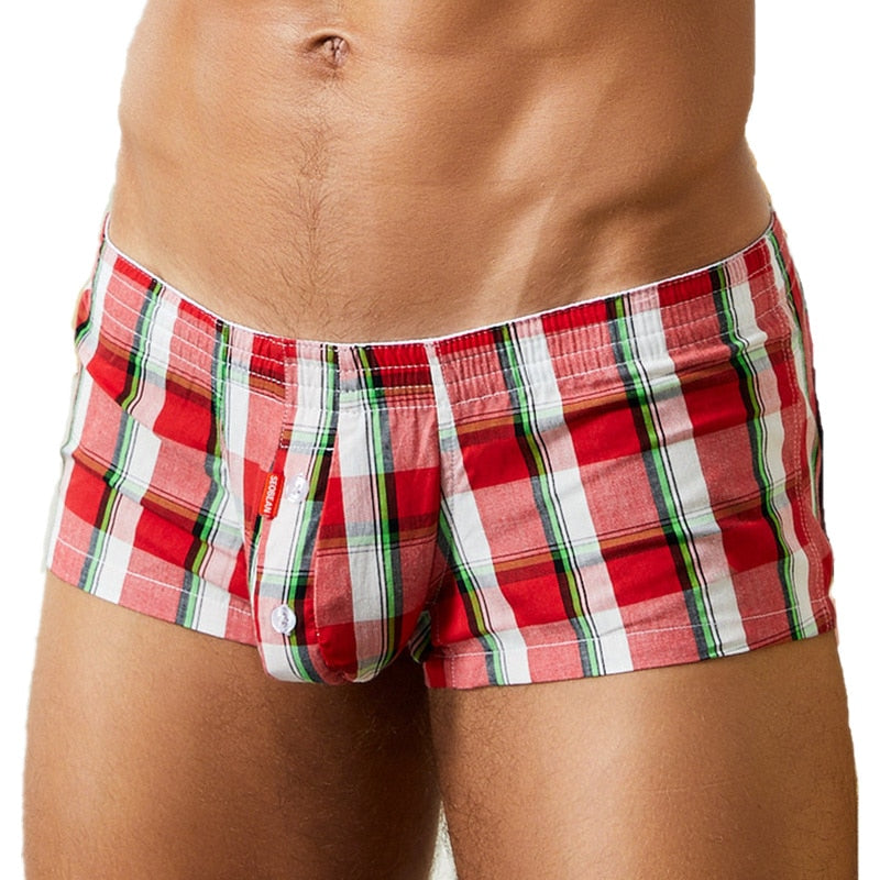 SEOBEAN 100% Cotton Men&#39;s Boxers Classic Plaid Boxer Shorts Mens Underwear Panties Home Shorts Sleep Lounge Pajama Shorts