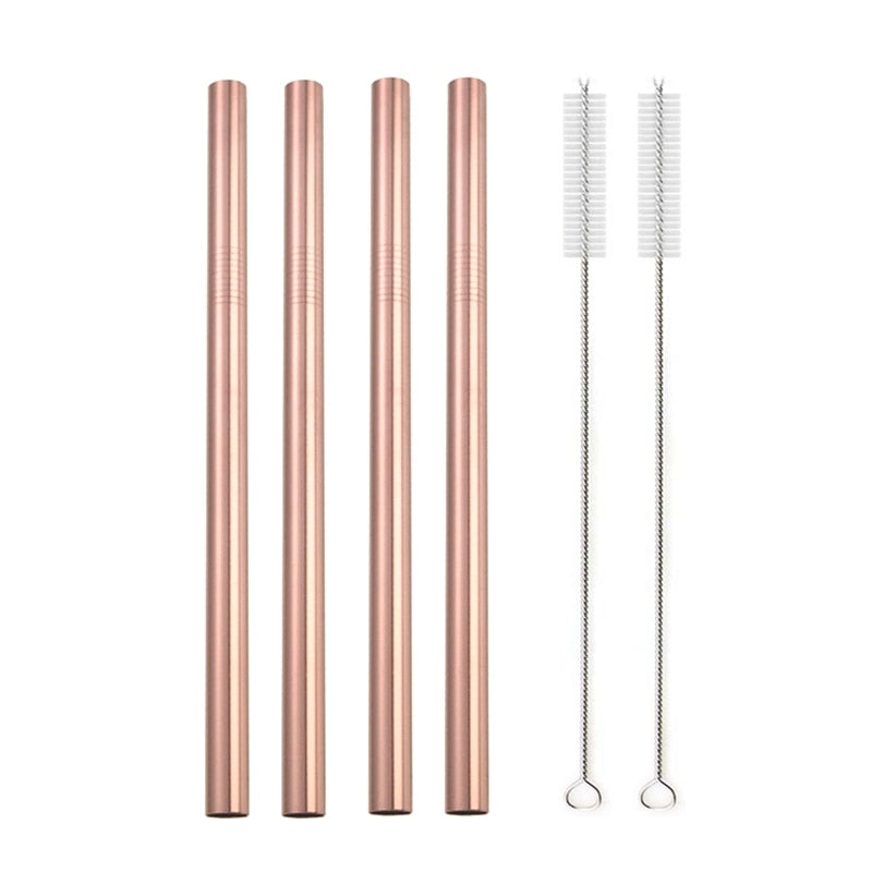 4Pcs Colorful 12mm Reusable Metal Boba Straws with 2 Brush 304 Stainless Steel Straws Set Bar Drinking Bent Straw for Bubble Tea