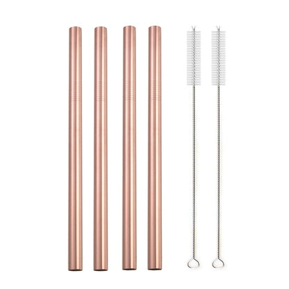 4Pcs Colorful 12mm Reusable Metal Boba Straws with 2 Brush 304 Stainless Steel Straws Set Bar Drinking Bent Straw for Bubble Tea