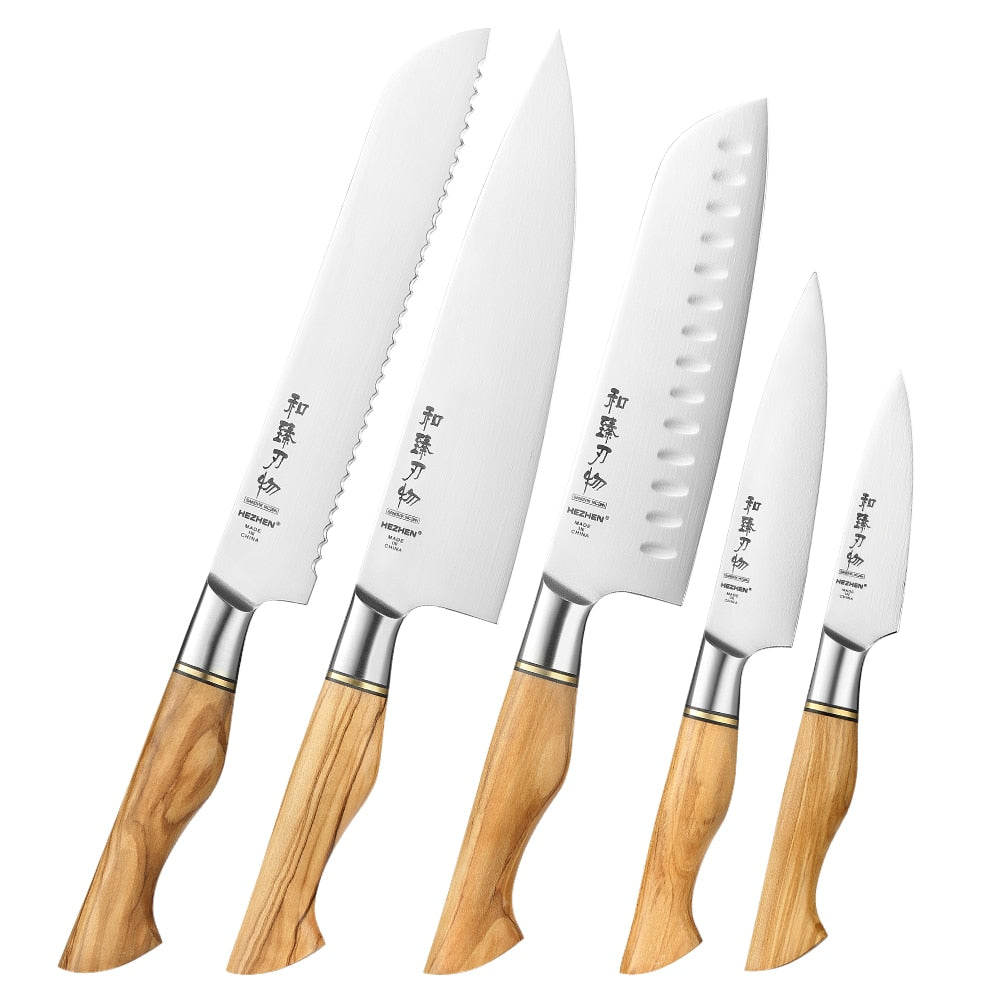 HEZHEN 1-5PC Knife Set Sandivik 14C28N Steel Stainless Steel Chef Santoku Utility Paring Cook Knife For Meat Sharp Kitchen Knife