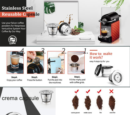 ICafilasCapsule For Nespresso Reutilisable Refillable Capsule Crema Espresso Reusable Refillable Coffee Filter