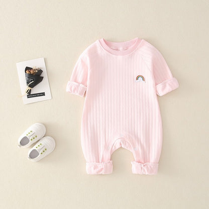 Newborn Infant Kid Baby Boy Girls Long Sleeve Romper Jumpsuit Clothes Outfits Warm Pure Color Cute Lovely Rainbow Clothing