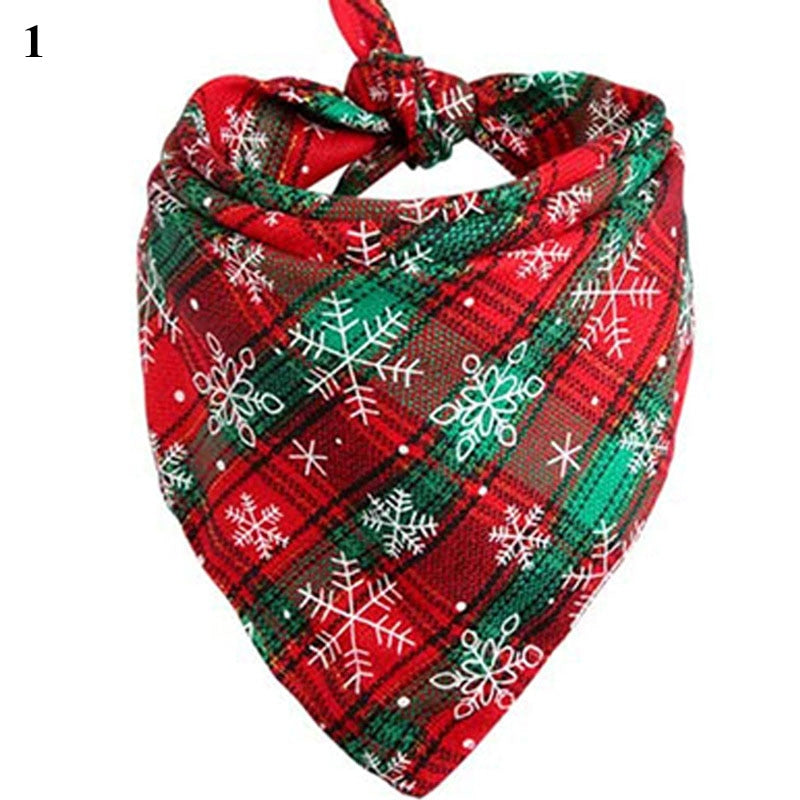 Dog Bandanas Large Pet Scarf Christmas Snow Print Dog Cotton Plaid WashableBow ties Collar Cat Dog Scarf Large Dog Accessories