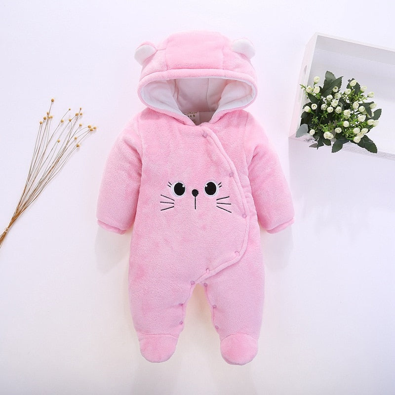 HH Baby Winter Warm Romper Newborn Girls Overall Flannel Boys Autumn Long Sleeve Jumpsuit Costume 3-12 Month Infant Bear Pajamas