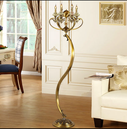 American retro copper jade floor lamp creative personality classic living room study bedroom S type copper floor lamp