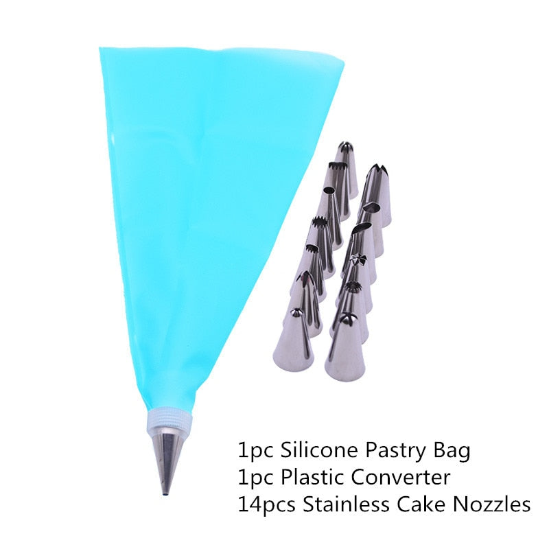 16Pcs/set Silicone Pastry Bag Icing Piping Cream Reusable Pastry Bags with Stainless Nozzle Cake Decorating Kitchen Baking Tools